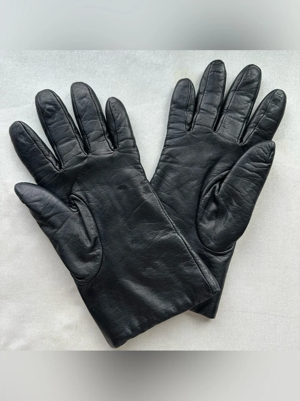 Vintage 90s Fownes Black Genuine Leather Gloves 100% Cashmere Lining  Womens 7.5